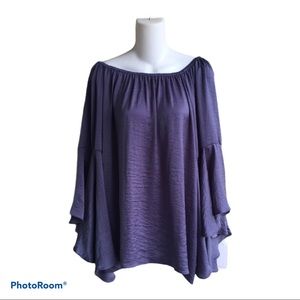 NWT Fever 1X Slate Blue Blouse Pullover Top Bell Sleeve